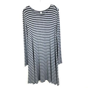 Old Navy A-Line Swing Dress Size M Gray Black Striped Knit Long Sleeve